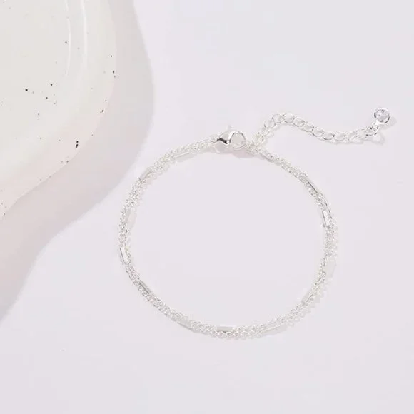 Women Dainty Layered Herringbone Twisted Rope Chain Bracelets Set Layering Dot C